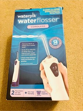 Waterpik Cordless Water Flosser - White and Navy Blue